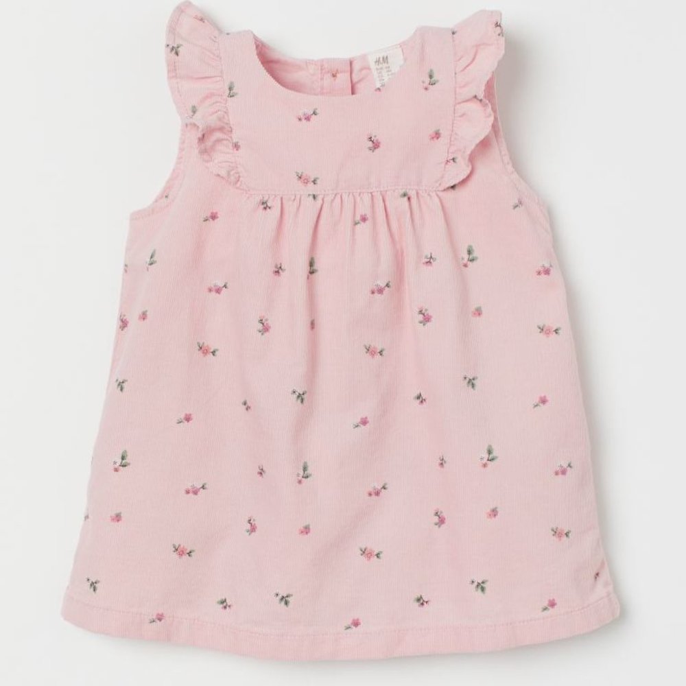 H&M Adorables Ruffled Corduroy Dress Girls Floral Print Soft Cotton 3T 4T